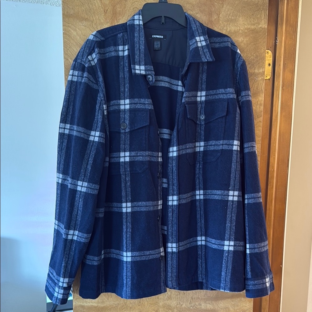 Express Blue Plaid Shirt Jacket